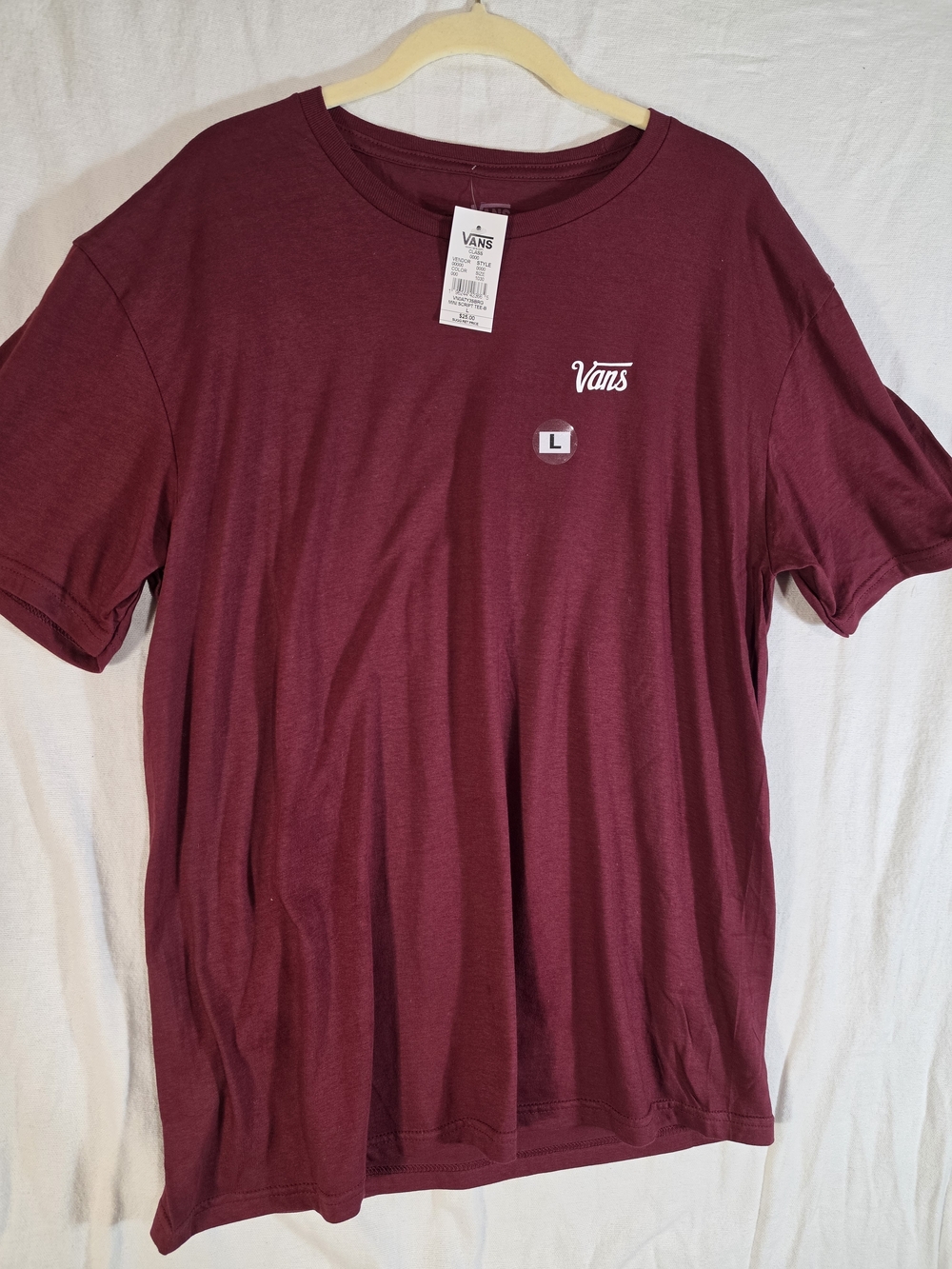 NWT Vans Men's L Large Left Chest Logo Tee T-Shirt Burgandy Red Short Sleeve